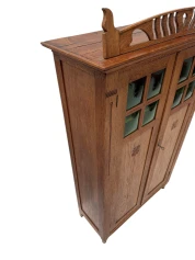 Arts & Crafts Art Nouveau Bookcase with Original Green Glass, 1900s